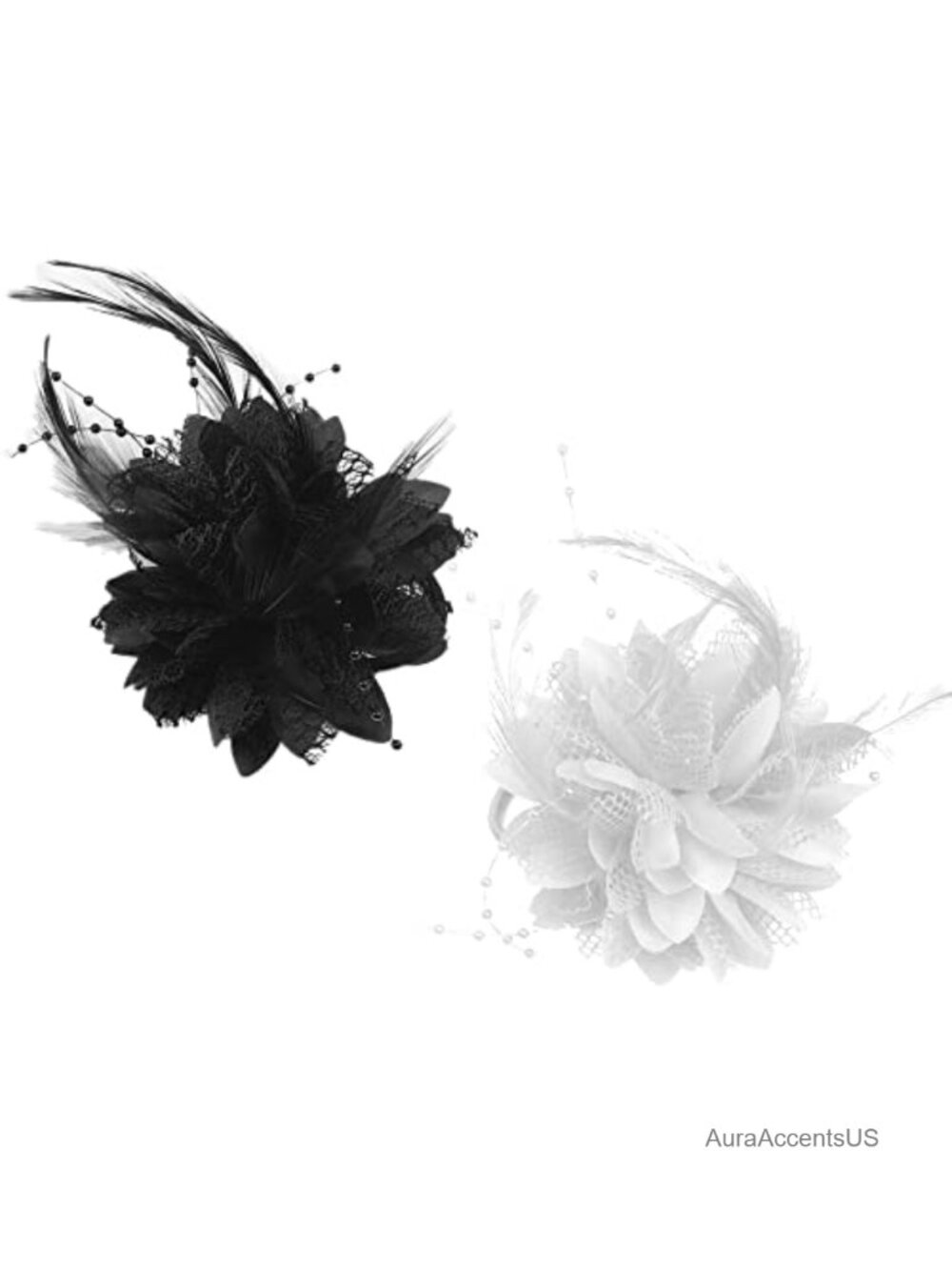 2Pc Feather Flower Hair Clip Fascinator Bridal Headwear Women